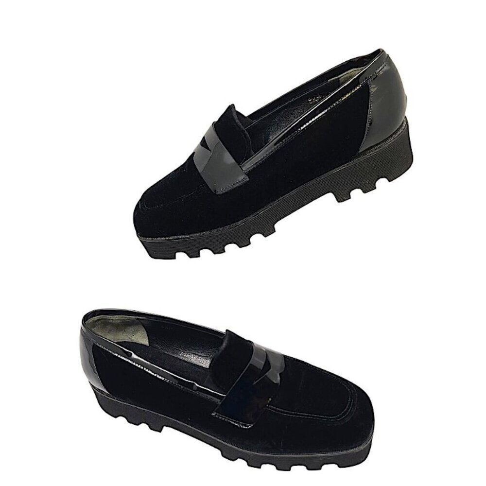 Donald J. Pliner Black Velvet and Patent Leather Loafers Size 10 - Picture 3 of 8